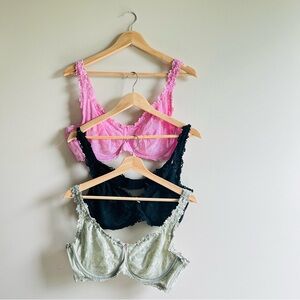 Skims Lace Bras Set Of 3 Size 40D And 38D Green Pink Black Underwire